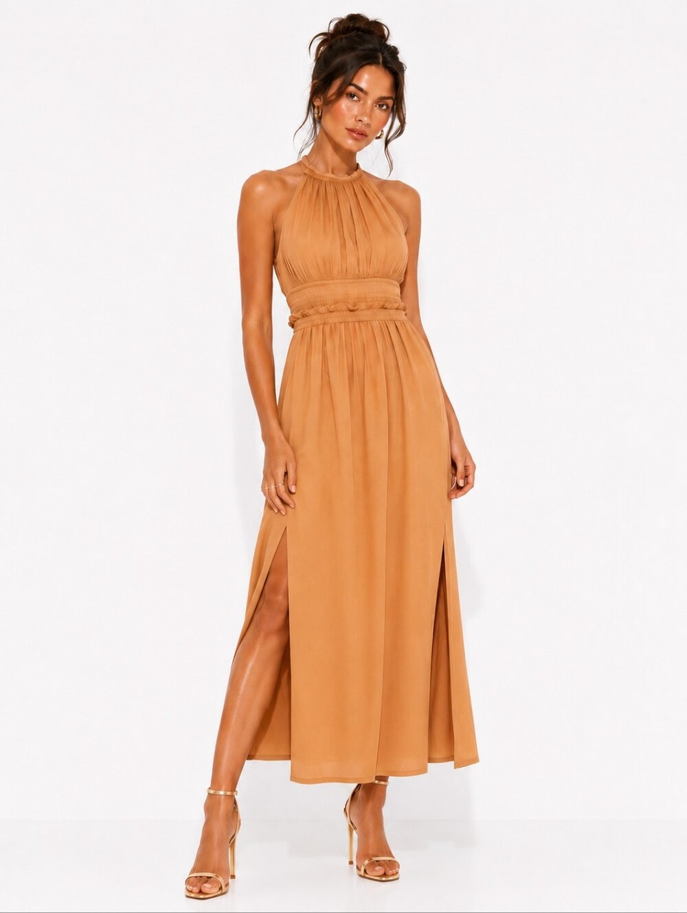 A.L.C. Tan Sleeveless Silky Midi Dress Size 0